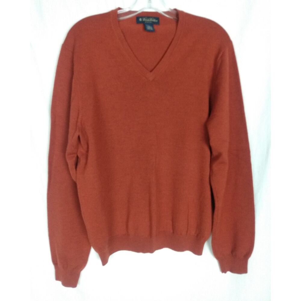 Brooks Brothers Size M Stretch Mens Merino Wool V Neck Pullover Sweater Orange